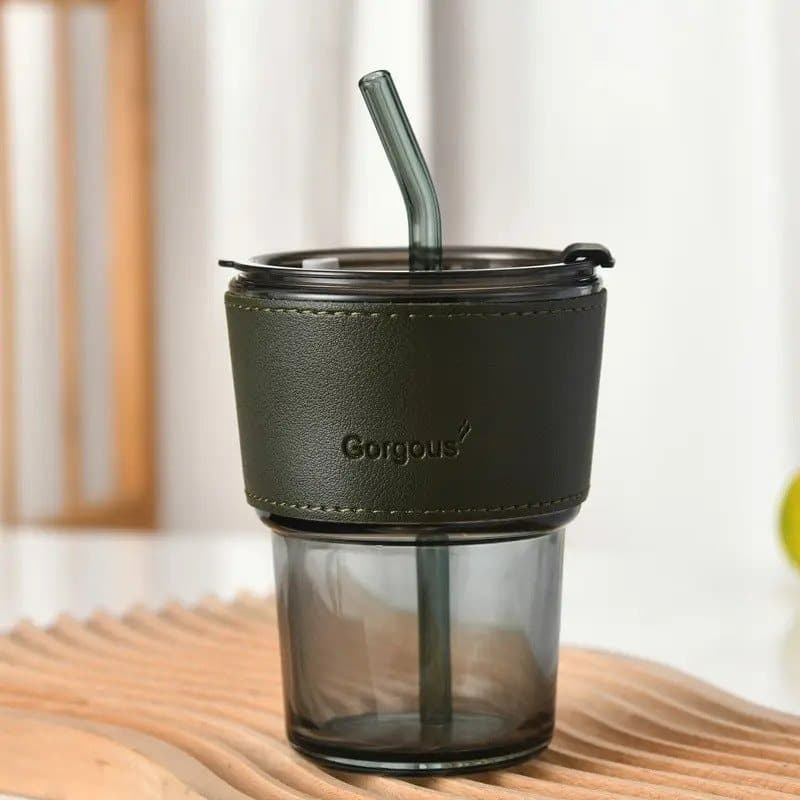 Glass Sipper Mug With Lid & Straw - 435ml - 1