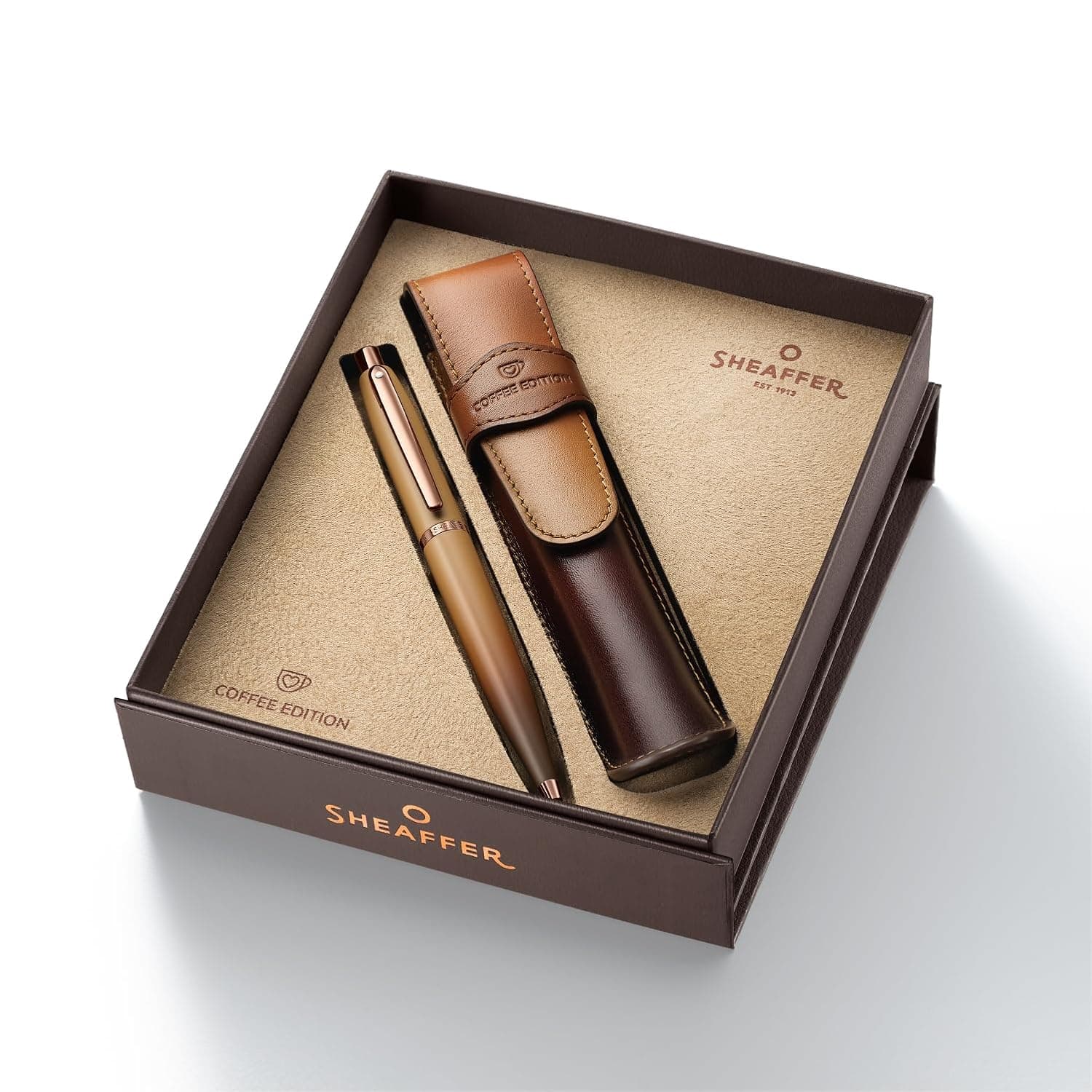 Coffee Edition Ballpoint Pen with Leather Single Pen Pouch Gift Set - 1